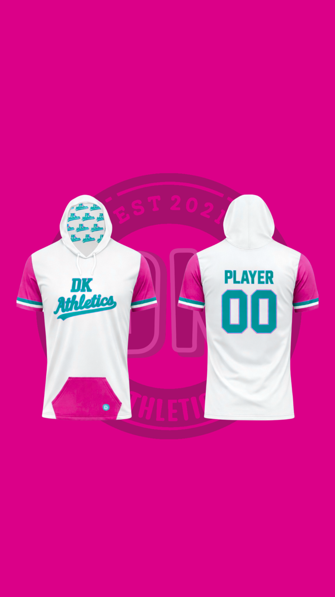 WHITE/PINK DKATHLETICS SS HOODED